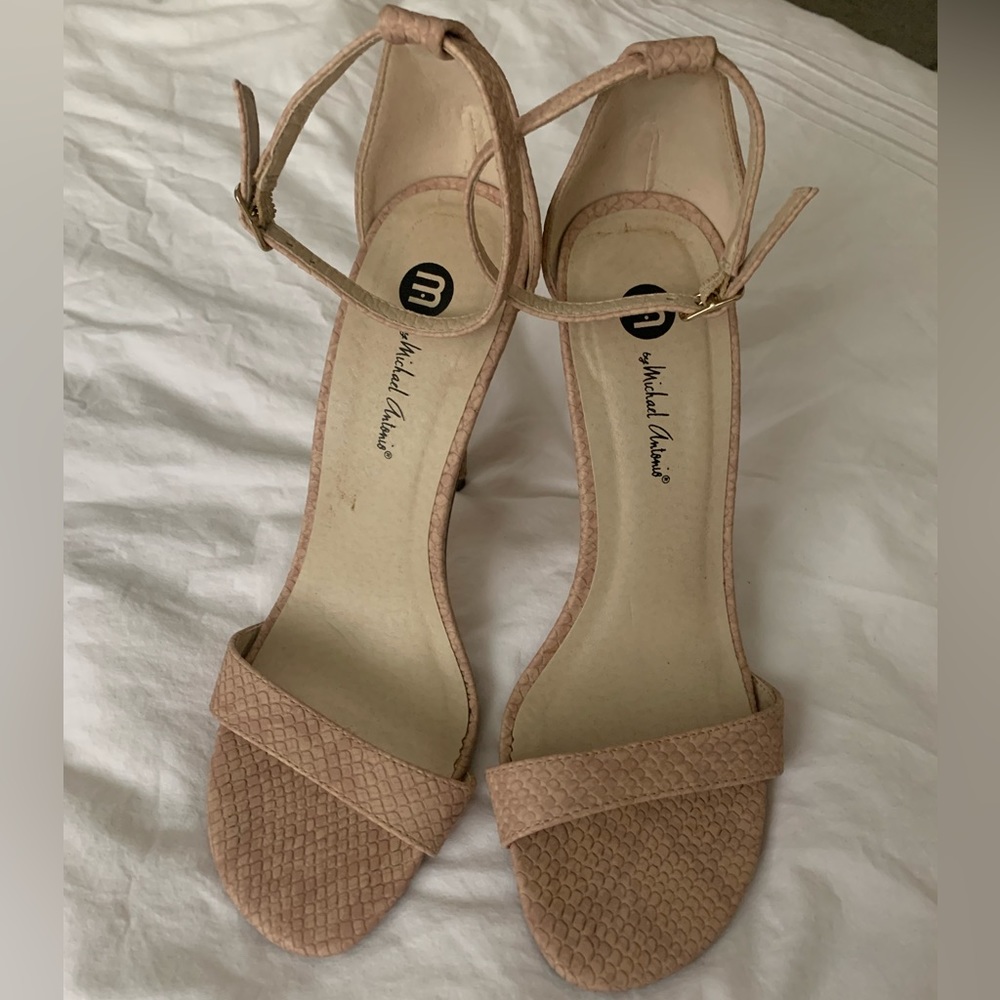 Nudish Pink Snakeskin Ankle Strap Heels 7.5